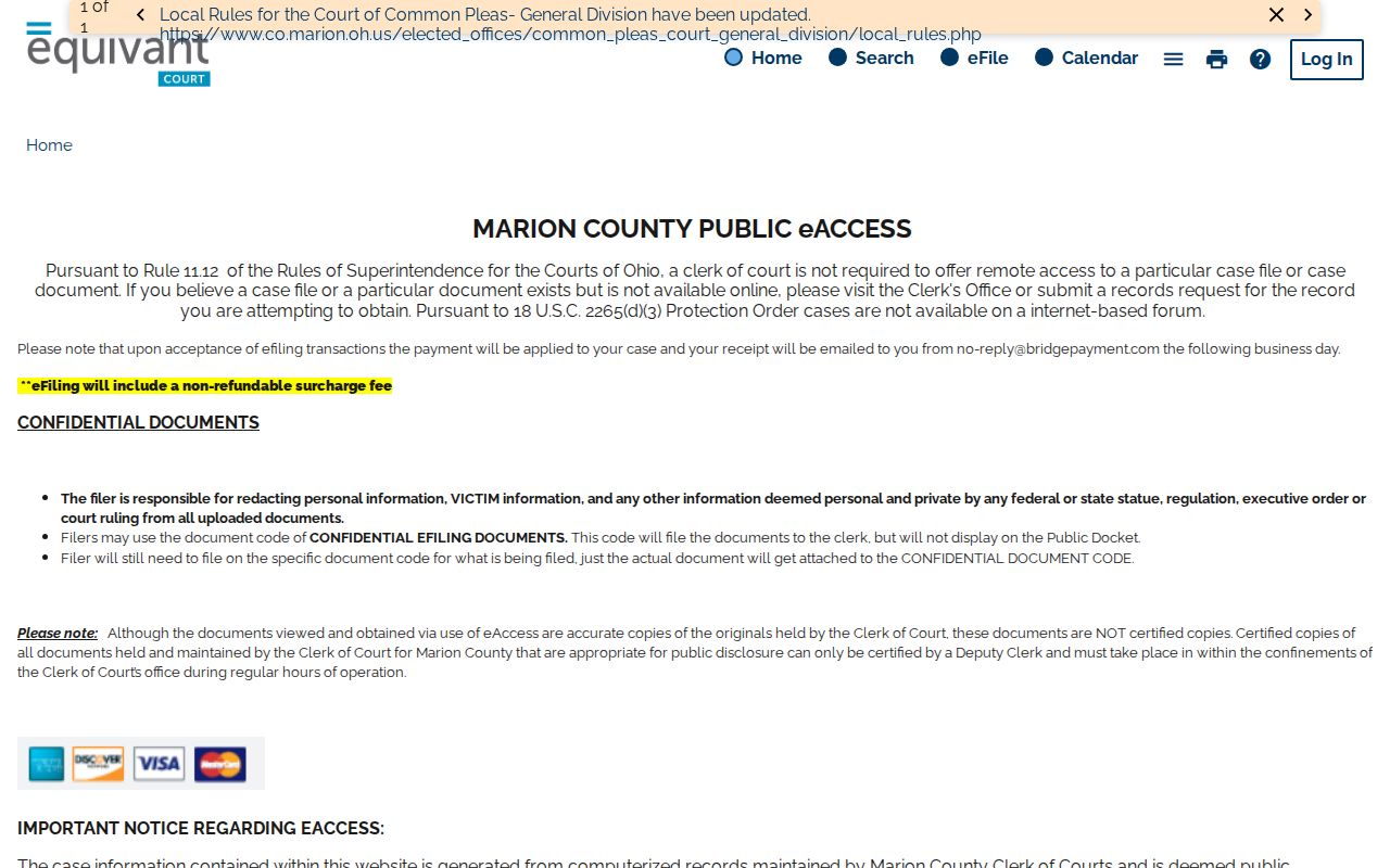 Marion Township residents directory image of Common Pleas eAccess