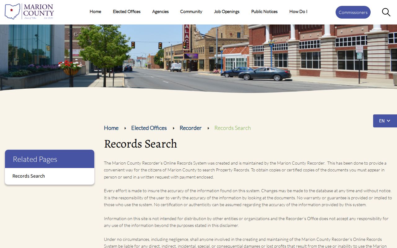 Marion Township residents directory image of the Marion County Recorder search guide