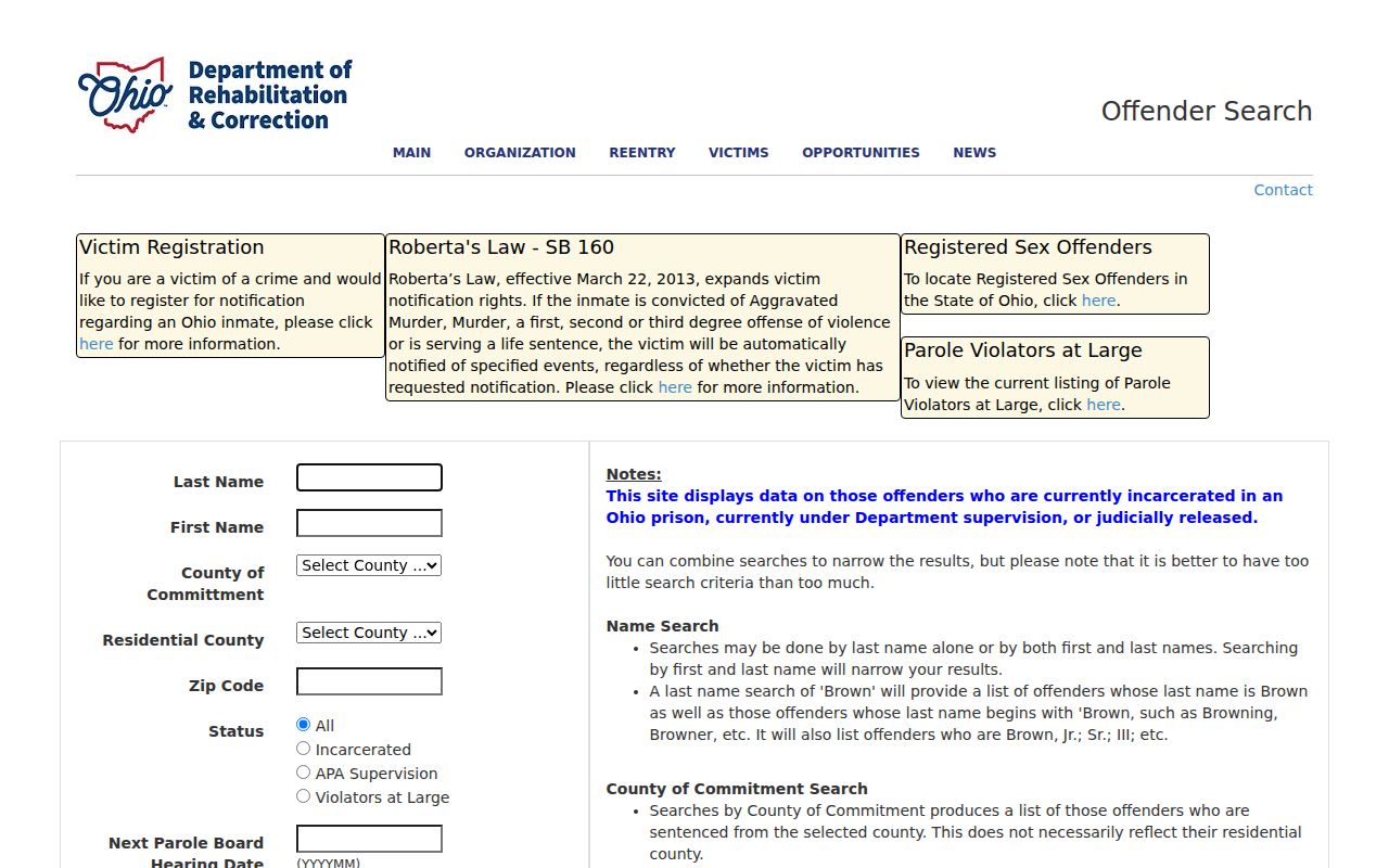Marion Township resident lookup distinction shown on the Ohio offender search