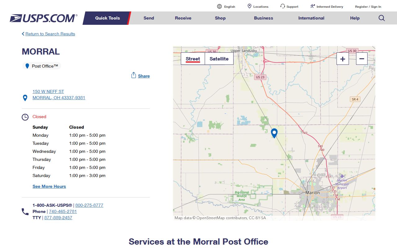 Marion Township ZIP code USPS Morral Post Office details